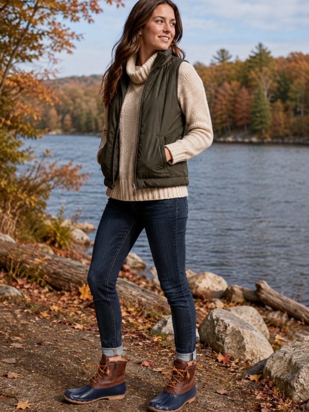 Sperry Saltwater Women's Brown Leather Rubber Zip Up Duck Boots